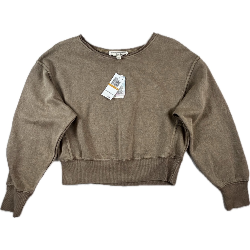 Hippie Rose Womens Small Cropped Sweatshirt Portobella Brown Garment Dyed NWT